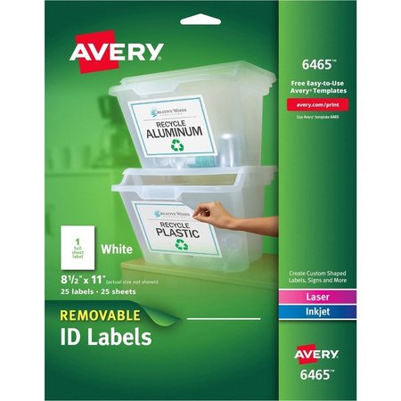 AVERY Label, Removeable, 8.5X11, 25 25PK AVE6465